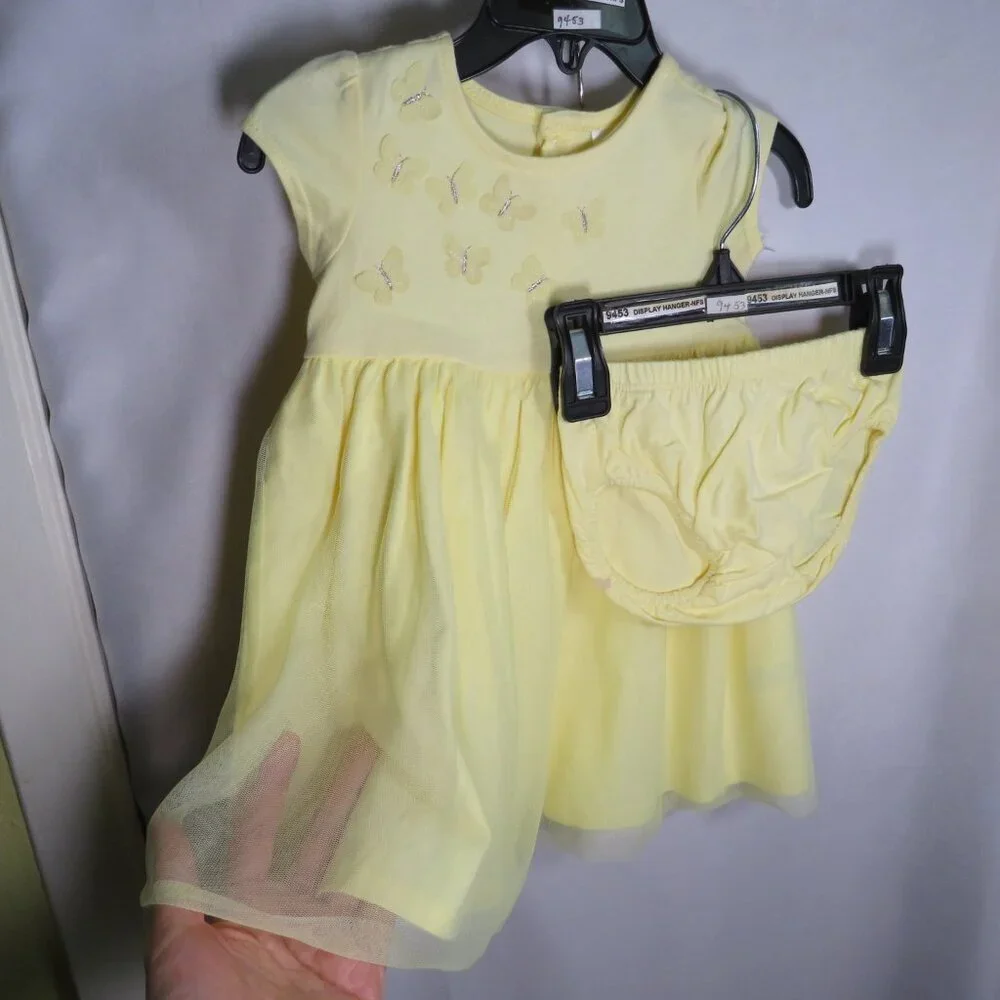 Baby Yellow Dress w butterflies Cotton & Tulle with panties 9mts Carters